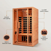 2 Person Extendable FAR Infrared Sauna for Home, Hemlock Wood Low EMF 6 Carbon Heaters Indoor Saunas with LED Lights, Bluetooth Speaker, Digital Control Panel, and Seating Bench — Lifestyle