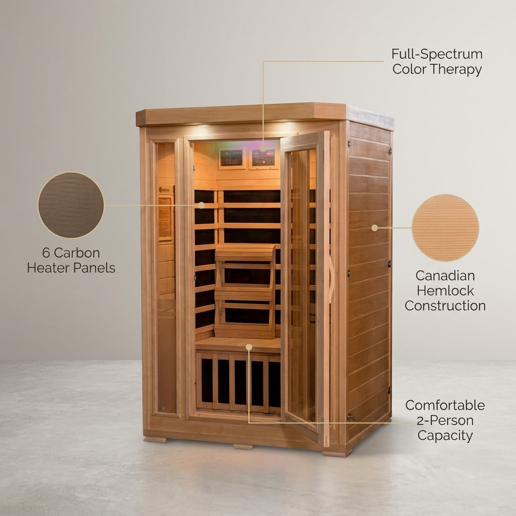 2-Person Hemlock Infrared Sauna with 6 Carbon Heaters — Lifestyle