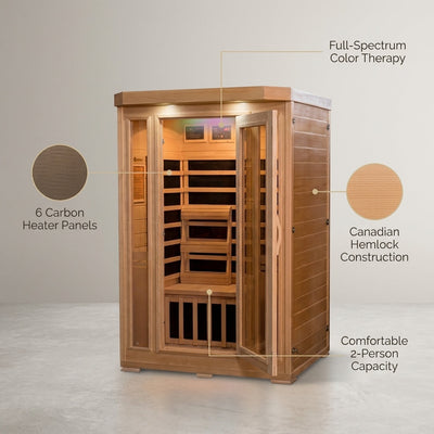 2-Person Hemlock Infrared Sauna with 6 Carbon Heaters