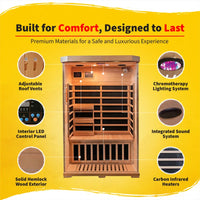 2-Person Hemlock Infrared Sauna with 6 Carbon Heaters