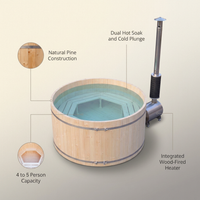 PEWSHTUB Pine Hot Tub and Ice Bath 4-5 Person with Wood-Fired Heater — Lifestyle