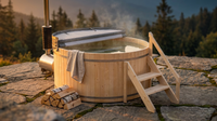 PEWSHTUB Pine Hot Tub and Ice Bath 4-5 Person with Wood-Fired Heater — Lifestyle