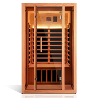 2 Person Extendable FAR Infrared Sauna for Home, Hemlock Wood Low EMF 6 Carbon Heaters Indoor Saunas with LED Lights, Bluetooth Speaker, Digital Control Panel, and Seating Bench — Studio Shot