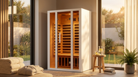2 Person Extendable FAR Infrared Sauna for Home, Hemlock Wood Low EMF 6 Carbon Heaters Indoor Saunas with LED Lights, Bluetooth Speaker, Digital Control Panel, and Seating Bench — Lifestyle